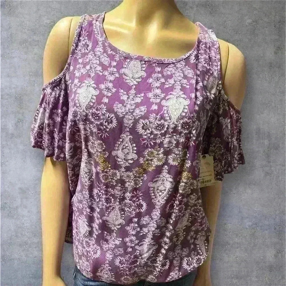 St. John's Bay Women's Open Shoulder Floral Print Top Size SP - Cute & Casual - Picture 1 of 11